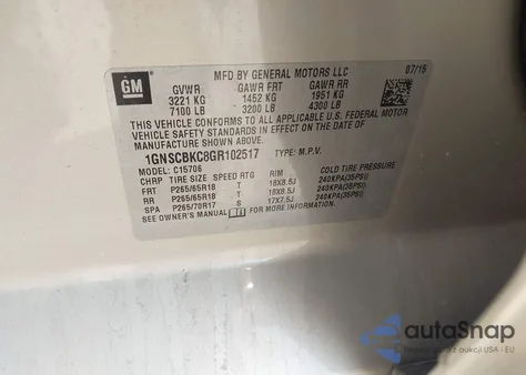 2016 Chevrolet Tahoe Lt из США, поврежденный, VIN 1GNSCBKC8GR102517